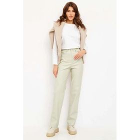 Madmext MG1316 Bej Deri Basic Kadın Pantolon