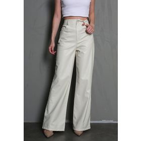 Madmext MG1316 Bej Deri Basic Kadın Pantolon