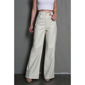 Madmext MG1316 Bej Deri Basic Kadın Pantolon