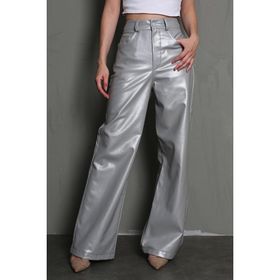 Madmext MG1316 Gümüş Deri Basic Kadın Pantolon