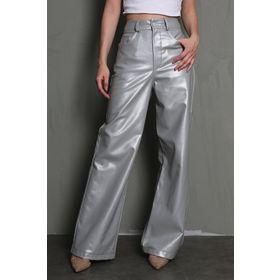 Madmext MG1316 Gümüş Deri Basic Kadın Pantolon