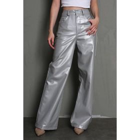 Madmext MG1316 Gümüş Deri Basic Kadın Pantolon