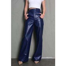 Madmext MG1316 Lacivert Deri Basic Kadın Pantolon