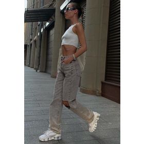 Madmext MG1317 Füme Yırtık Detaylı Straight Fit Jean