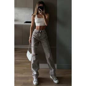 Madmext MG1317 Füme Yırtık Detaylı Straight Fit Jean