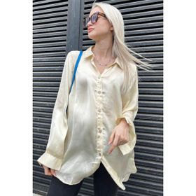 Madmext MG1326 Bej Basic Saten Kadın Gömlek
