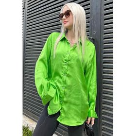 Madmext MG1326 Fıstık Yeşili Basic Saten Kadın Gömlek