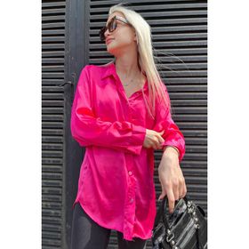 Madmext MG1326 Fuşya Basic Saten Kadın Gömlek