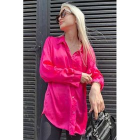 Madmext MG1326 Fuşya Basic Saten Kadın Gömlek