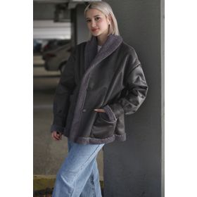 Madmext MG1329 Antrasit İçi Suni Kürklü Kadın Biker Mont