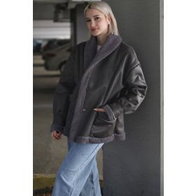 Madmext MG1329 Antrasit İçi Suni Kürklü Kadın Biker Mont