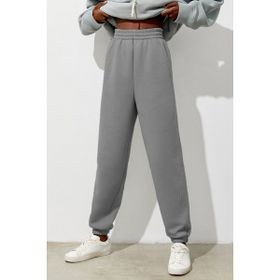 Madmext MG1353 Kadın Boyalı Gri Comfort Fit Eşofman Altı