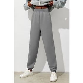 Madmext MG1353 Kadın Boyalı Gri Comfort Fit Eşofman Altı