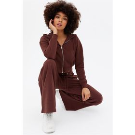 Madmext MG1355 Mad Girls Kahverengi Crop Sweatshirt