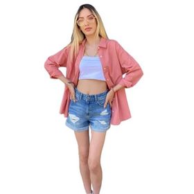 Madmext MG1369 Kadın Mad Girls Pudra Oversize Gömlek
