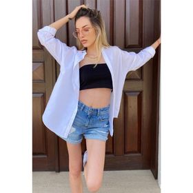 Madmext MG1369 Mad Girls Çağla Yeşili Oversize Gömlek