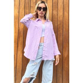 Madmext MG1369 Mad Girls Lila Oversize Gömlek