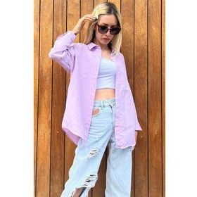 Madmext MG1369 Mad Girls Lila Oversize Gömlek