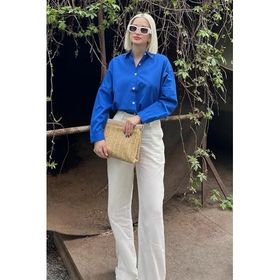 Madmext MG1369 Mad Girls Saks Oversize Kadın Gömlek