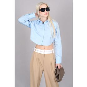 Madmext MG1382 Mad Girls Mavi Kısa Kadın Gömlek
