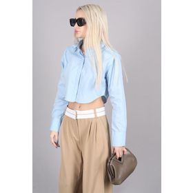 Madmext MG1382 Mad Girls Mavi Kısa Kadın Gömlek