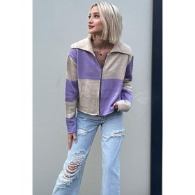 Madmext MG1391 Lila Fermuarlı Triko Kadın Hırka