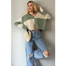 Madmext MG1391 Yeşil Fermuarlı Triko Erkek Hırka