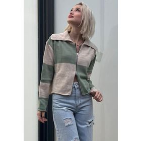 Madmext MG1391 Yeşil Fermuarlı Triko Erkek Hırka
