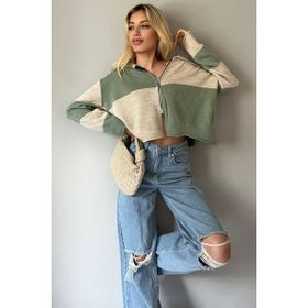 Madmext MG1391 Yeşil Fermuarlı Triko Erkek Hırka