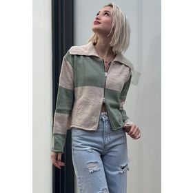 Madmext MG1391 Yeşil Fermuarlı Triko Erkek Hırka