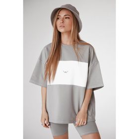 Madmext MG1421 Kadın Mad Girls Boyalı Gri Nakışlı Tişört