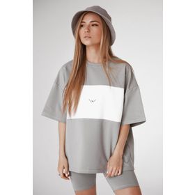 Madmext MG1421 Kadın Mad Girls Boyalı Gri Nakışlı Tişört