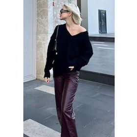 Madmext MG1440 Siyah Oversize V Yaka Triko Kazak