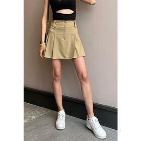 Madmext MG1474 Kadın Bej Basic Pileli Mini Etek