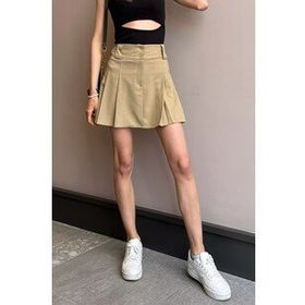 Madmext MG1474 Kadın Bej Basic Pileli Mini Etek