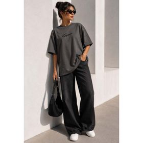Madmext MG1491 Kadın Füme Baskılı Oversize Tişört