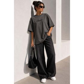 Madmext MG1491 Kadın Füme Baskılı Oversize Tişört