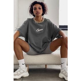 Madmext MG1491 Kadın Füme Baskılı Oversize Tişört