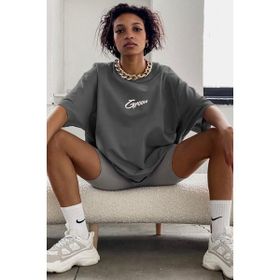 Madmext MG1491 Kadın Füme Baskılı Oversize Tişört