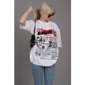 Madmext MG1506 Beyaz Arka Baskılı Over Fit Kadın T-shirt