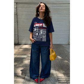 Madmext MG1506 Lacivert Arka Baskılı Over Fit Kadın T-shirt