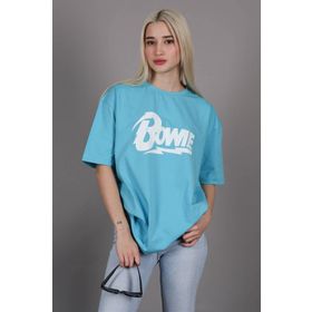 Madmext MG1514 Turkuaz Baskılı Over Fit Kadın T-shirt