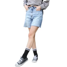 Madmext MG1520 Mavi Yüksek Bel Regular Fit Basic Kadın Kot Şort