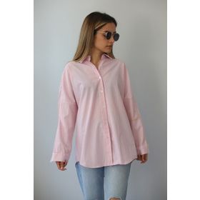 Madmext MG1525 Pembe Çizgili Over Fit Kadın Gömlek