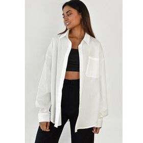 Madmext MG1530 Beyaz Oversize Basic Cepli Poplin Gömlek