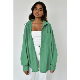 Madmext MG1530 Çağla Yeşili Oversize Basic Cepli Poplin Gömlek