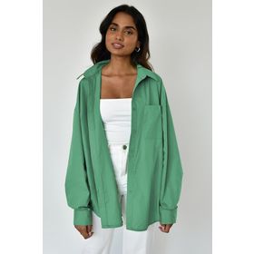 Madmext MG1530 Çağla Yeşili Oversize Basic Cepli Poplin Gömlek