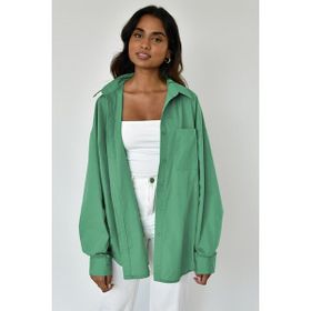 Madmext MG1530 Çağla Yeşili Oversize Basic Cepli Poplin Gömlek
