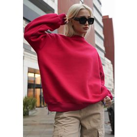 Madmext MG1559 Fuşya Bisiklet Yaka Basic Kadın Sweatshirt