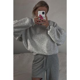 Madmext MG1559 Gri Kadın Bisiklet Yaka Basic Sweatshirt